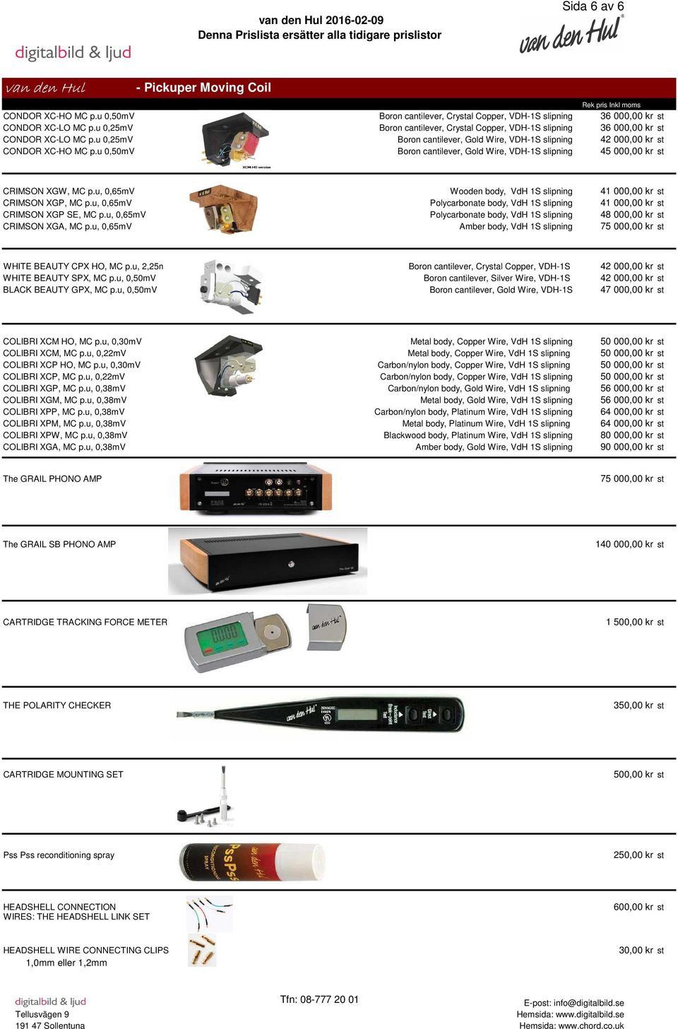 u 0,50mV Boron cantilever, Gold Wire, VDH-1S slipning 45 000,00 kr st CRIMSON XGW, MC p.u, 0,65mV Wooden body, VdH 1S slipning 41 000,00 kr st CRIMSON XGP, MC p.