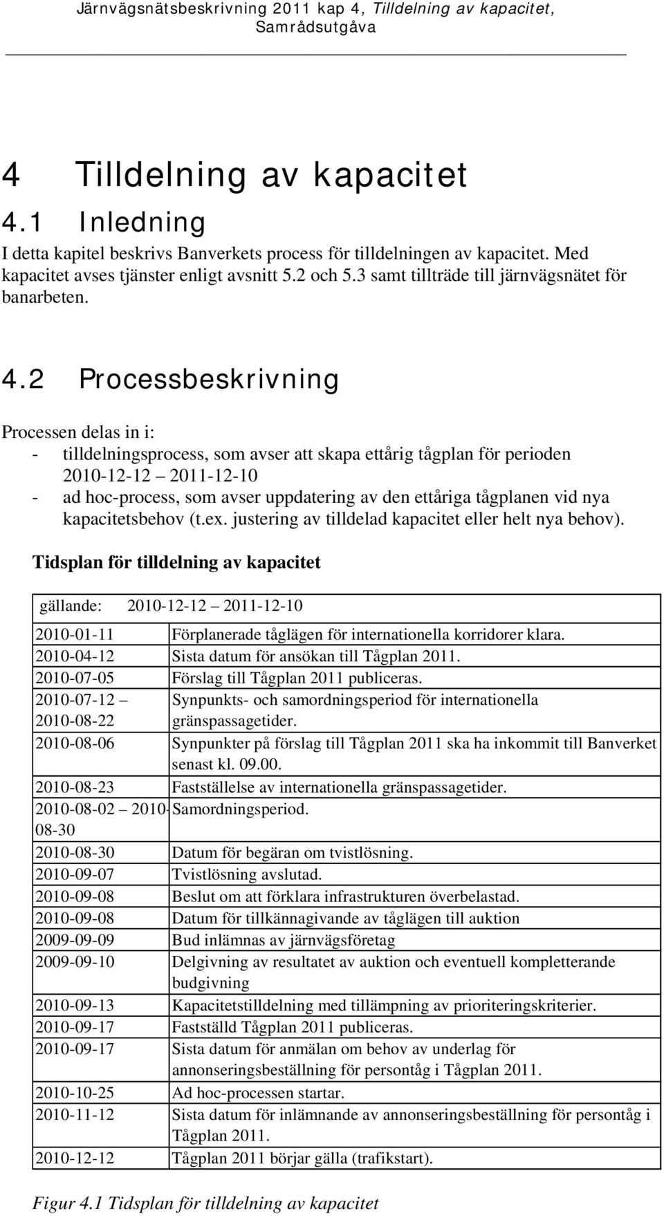 2 Processbeskrivning Processen delas in i: - tilldelningsprocess, som avser att skapa ettårig tågplan för perioden 2010-12-12 2011-12-10 - ad hoc-process, som avser uppdatering av den ettåriga