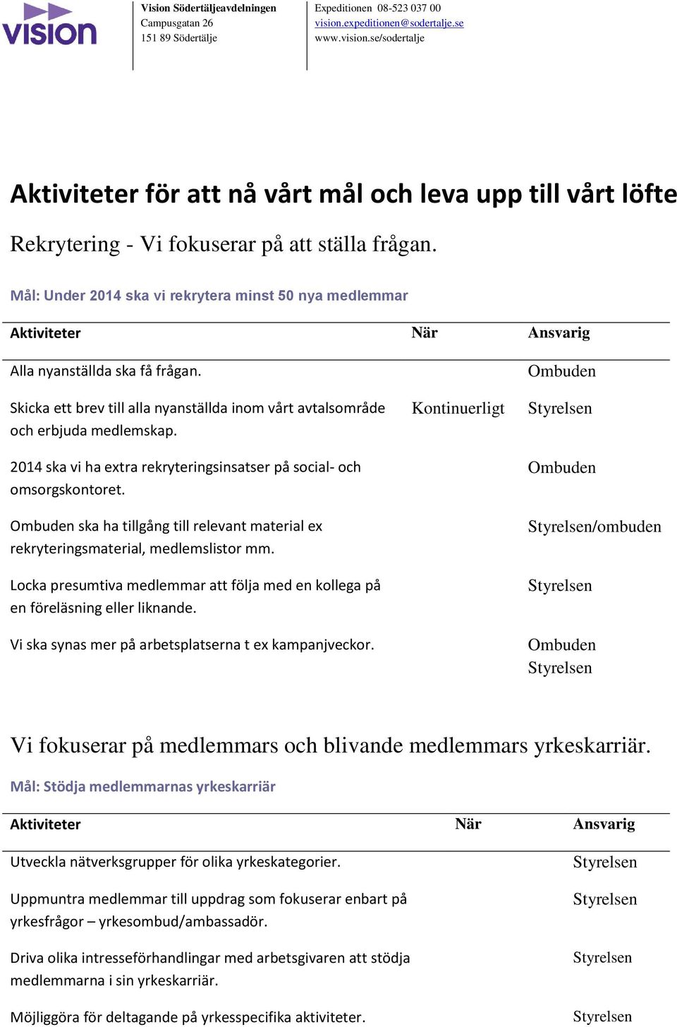 ska ha tillgång till relevant material ex rekryteringsmaterial, medlemslistor mm. Locka presumtiva medlemmar att följa med en kollega på en föreläsning eller liknande.