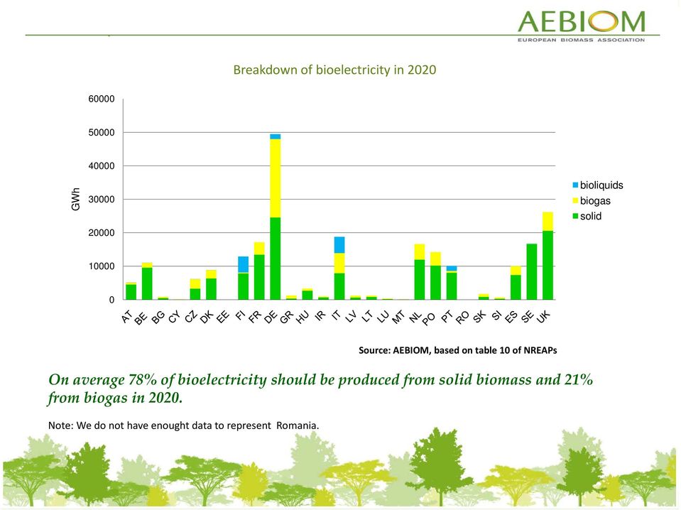 On average 78% of bioelectricity should be produced from solid biomass and