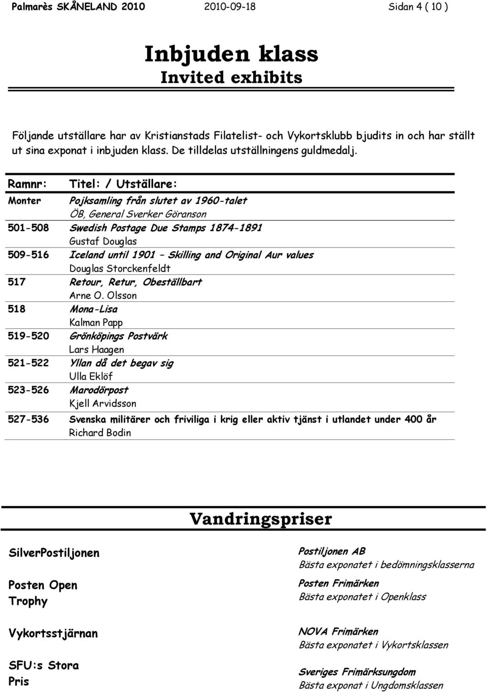 Ramnr: Monter Titel: / Utställare: Pojksamling från slutet av 1960-talet ÖB, General Sverker Göranson 501-508 Swedish Postage Due Stamps 1874-1891 Gustaf Douglas 509-516 Iceland until 1901 Skilling