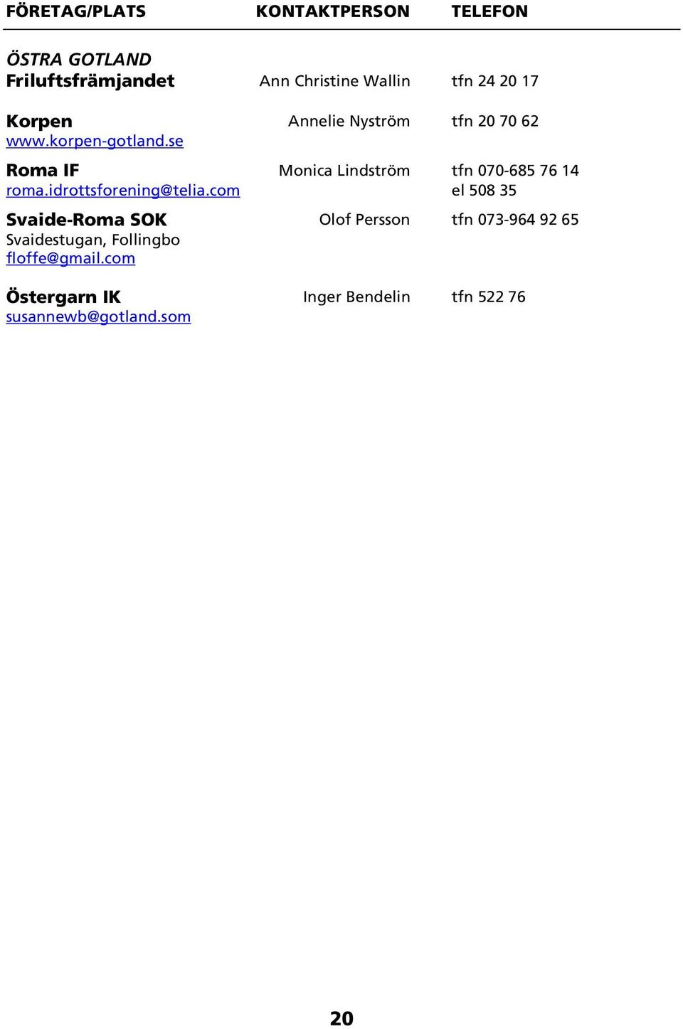 se Roma IF Monica Lindström tfn 070-685 76 14 roma.idrottsforening@telia.