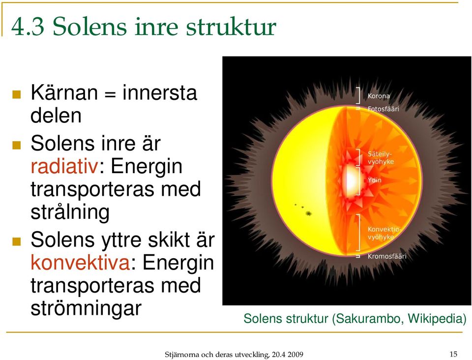 är konvektiva: Energin transporteras med strömningar Solens