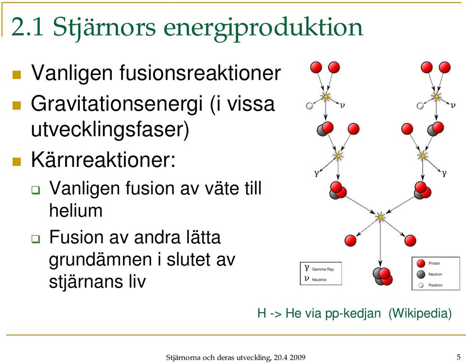 fusion av väte till helium Fusion av andra lätta grundämnen i slutet av