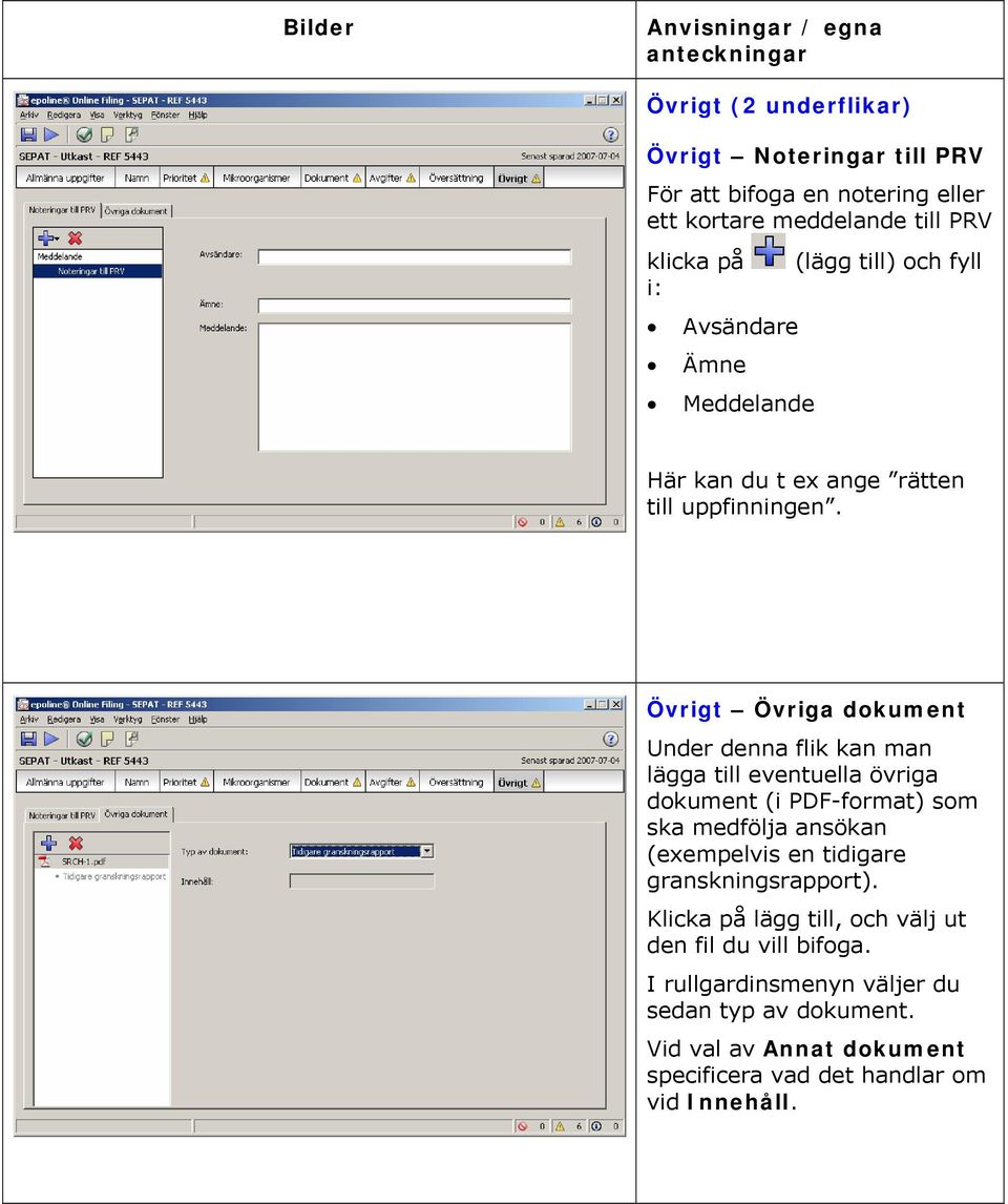 Övrigt Övriga dokument Under denna flik kan man lägga till eventuella övriga dokument (i PDF-format) som ska medfölja ansökan (exempelvis en