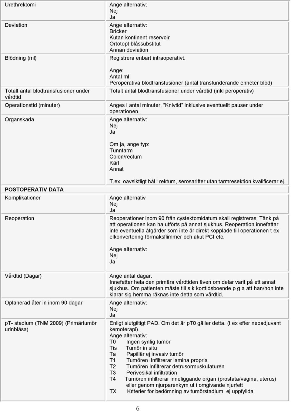 Ange: Antal ml Peroperativa blodtransfusioner (antal transfunderande enheter blod) Totalt antal blodtransfusioner under vårdtid (inkl peroperativ) Anges i antal minuter.