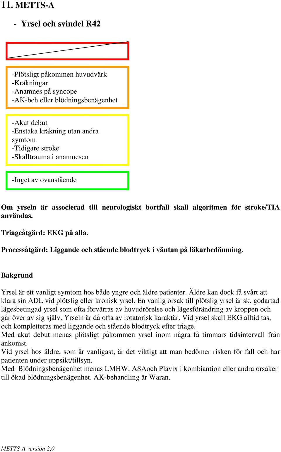 Processåtgärd: Liggande och stående blodtryck i väntan på läkarbedömning. Yrsel är ett vanligt symtom hos både yngre och äldre patienter.