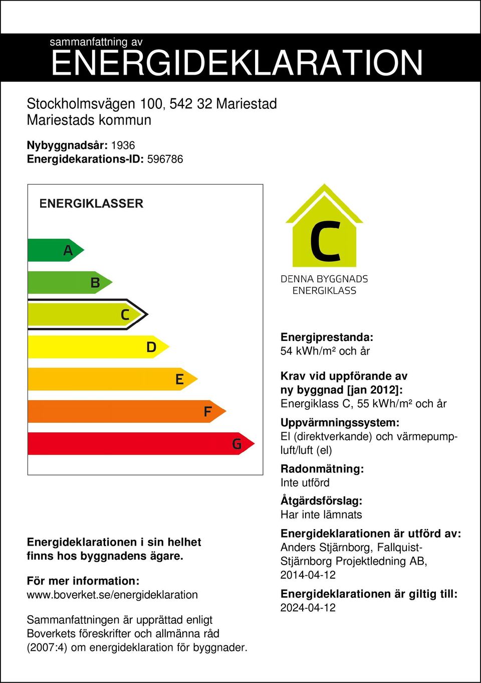 se/energideklaration Sammanfattningen är upprättad enligt Boverkets föreskrifter och allmänna råd (2007:4) om energideklaration för byggnader.