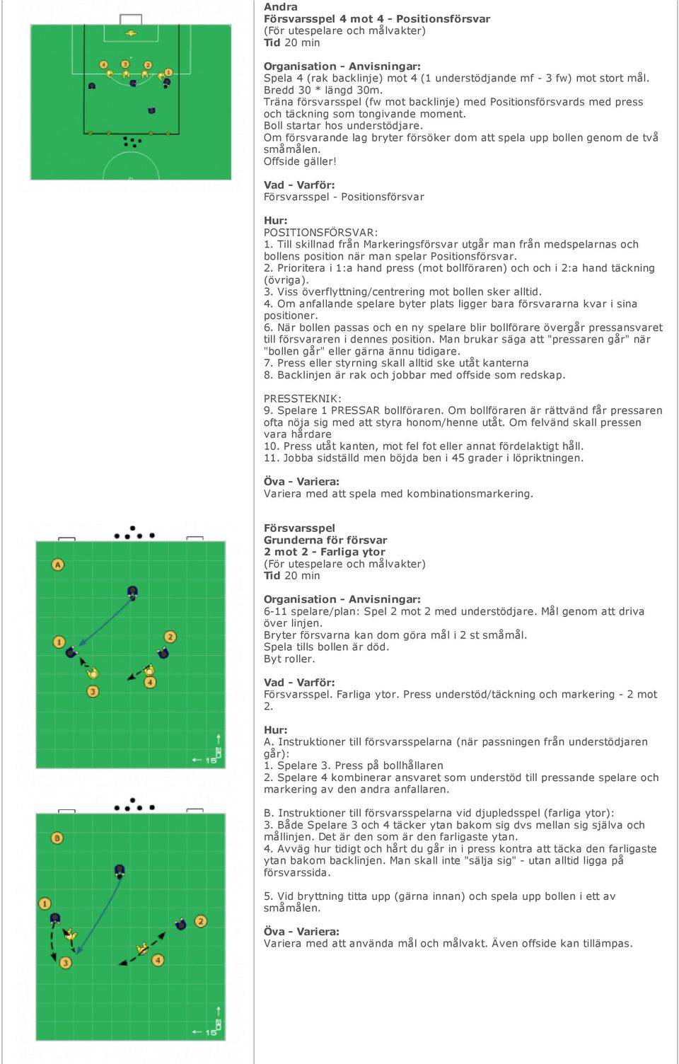 Om försvarande lag bryter försöker dom att spela upp bollen genom de två småmålen. Offside gäller! Positionsförsvar POSITIONSFÖRSVAR: 1.