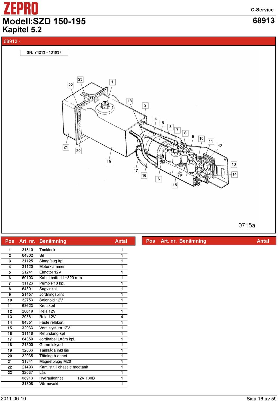 8 6430 Sugvinkel 9 457 Jordningsplint 0 3753 Solenoid V 6863 Kretskort 069 Relä V 3 036 Relä V 4 4 6435 Fäste reläkort 5 3033