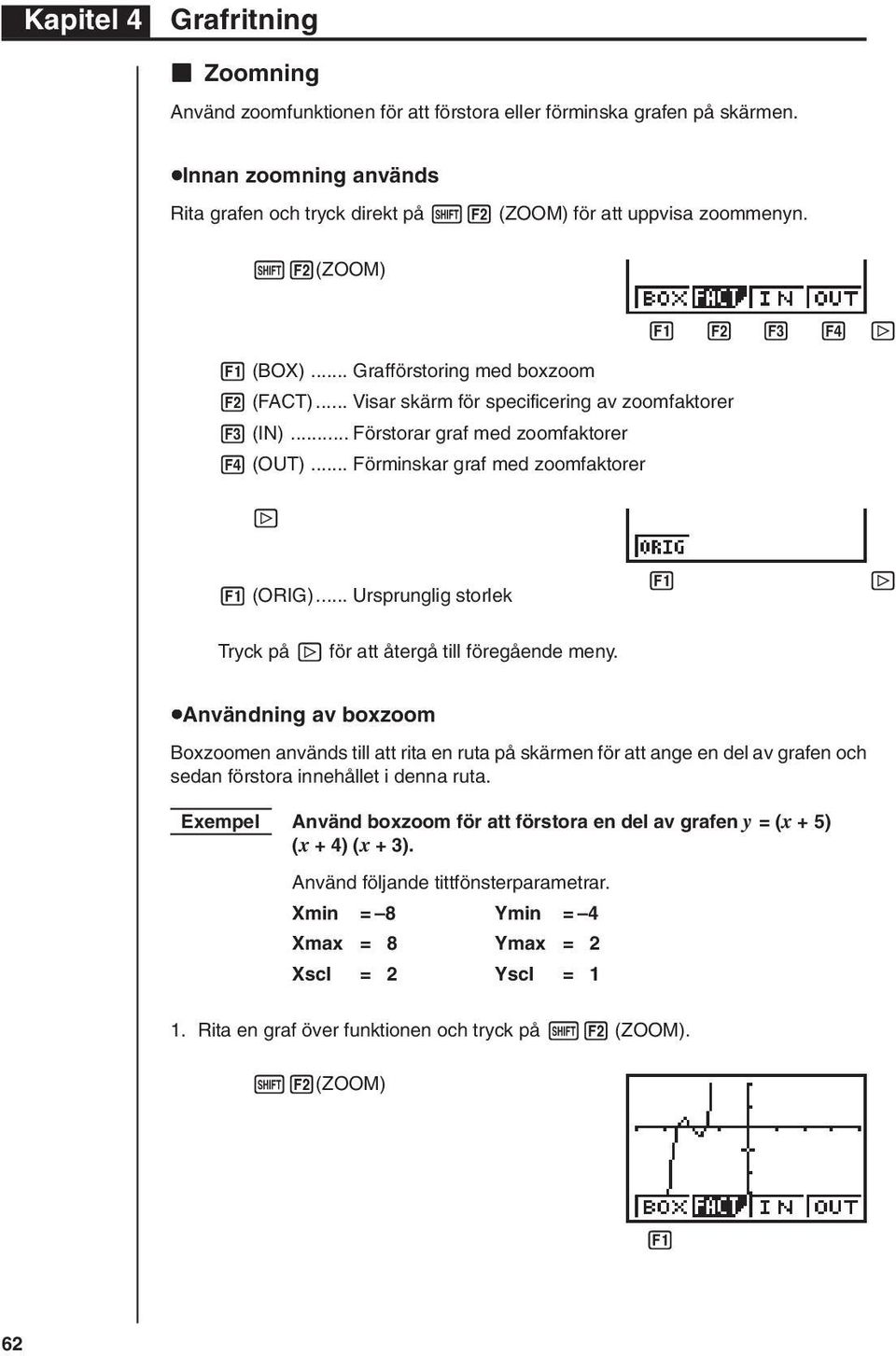 .. Förminskar graf med zoomfaktorer [ 1 (ORIG)... Ursprunglig storlek 1 2 3 4 [ Tryck på [ för att återgå till föregående meny.