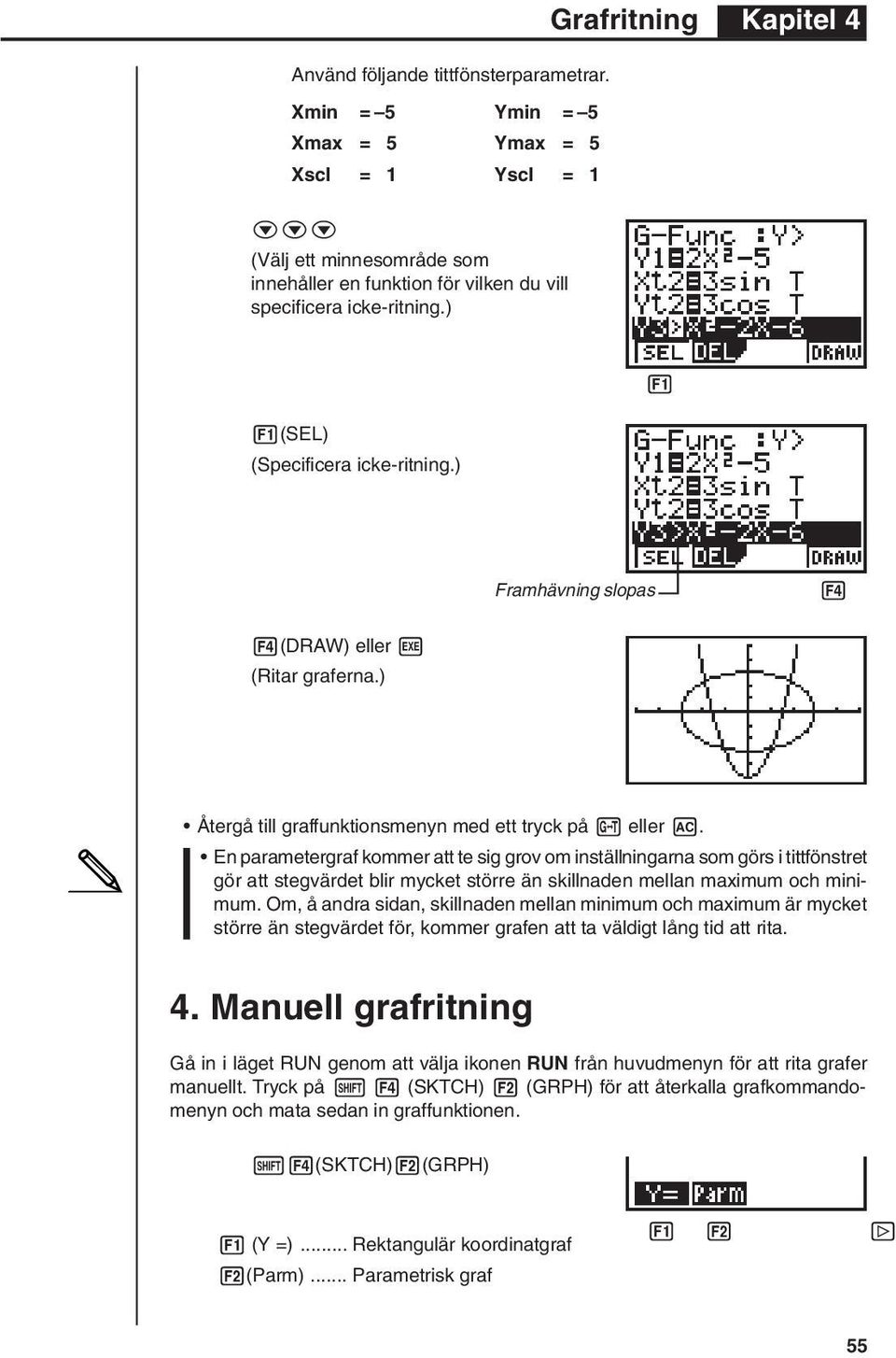 En parametergraf kommer att te sig grov om inställningarna som görs i tittfönstret gör att stegvärdet blir mycket större än skillnaden mellan maximum och minimum.