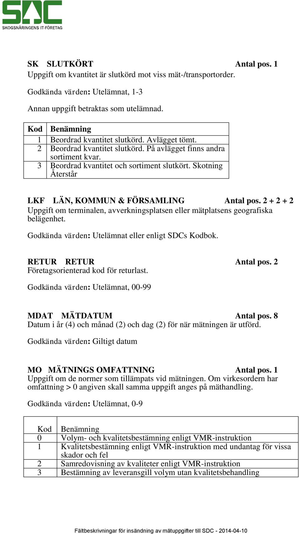 Skotning Återstår LKF LÄN, KOMMUN & FÖRSAMLING Antal pos. 2 + 2 + 2 Uppgift om terminalen, avverkningsplatsen eller mätplatsens geografiska belägenhet.