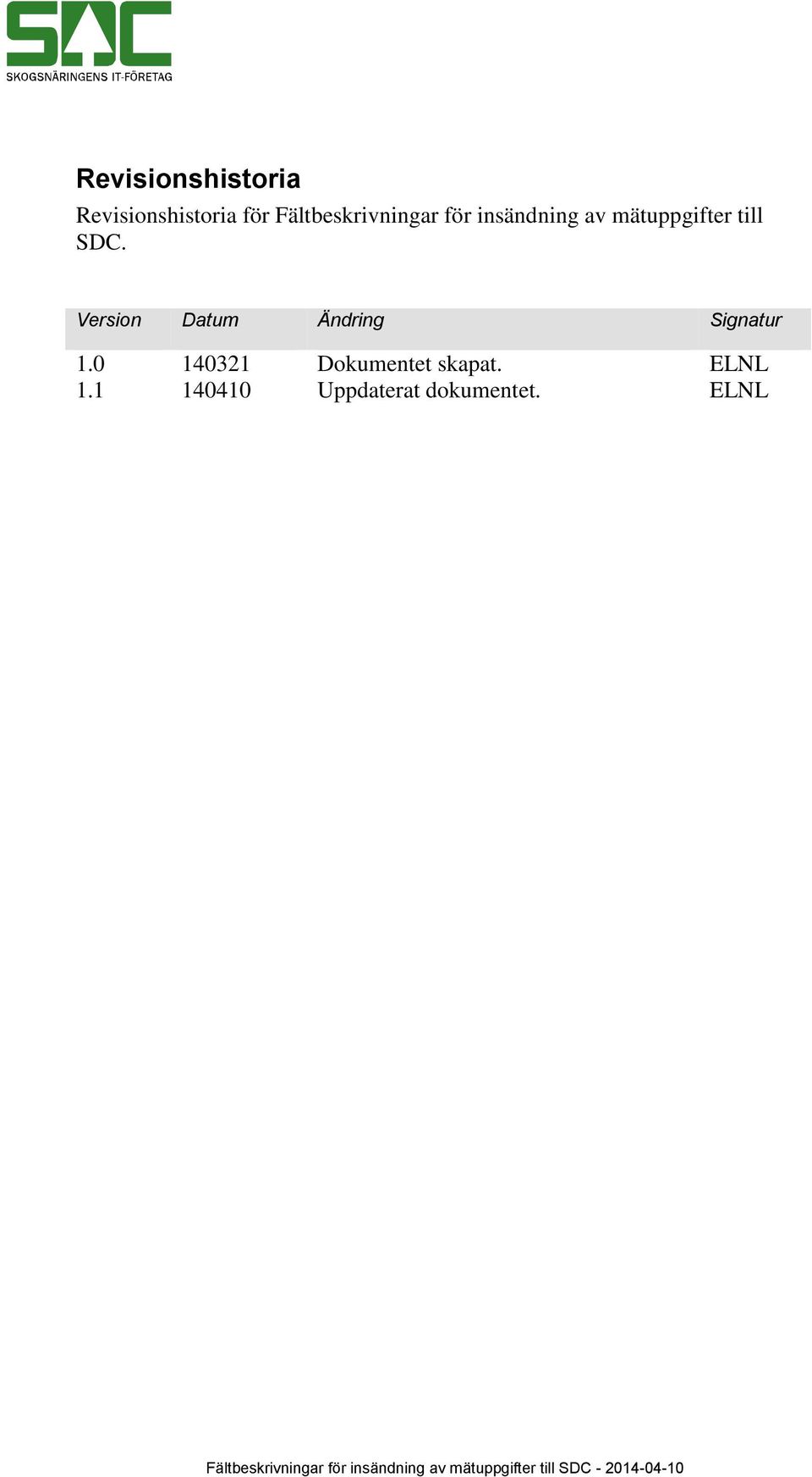 till SDC. Version Datum Ändring Signatur 1.
