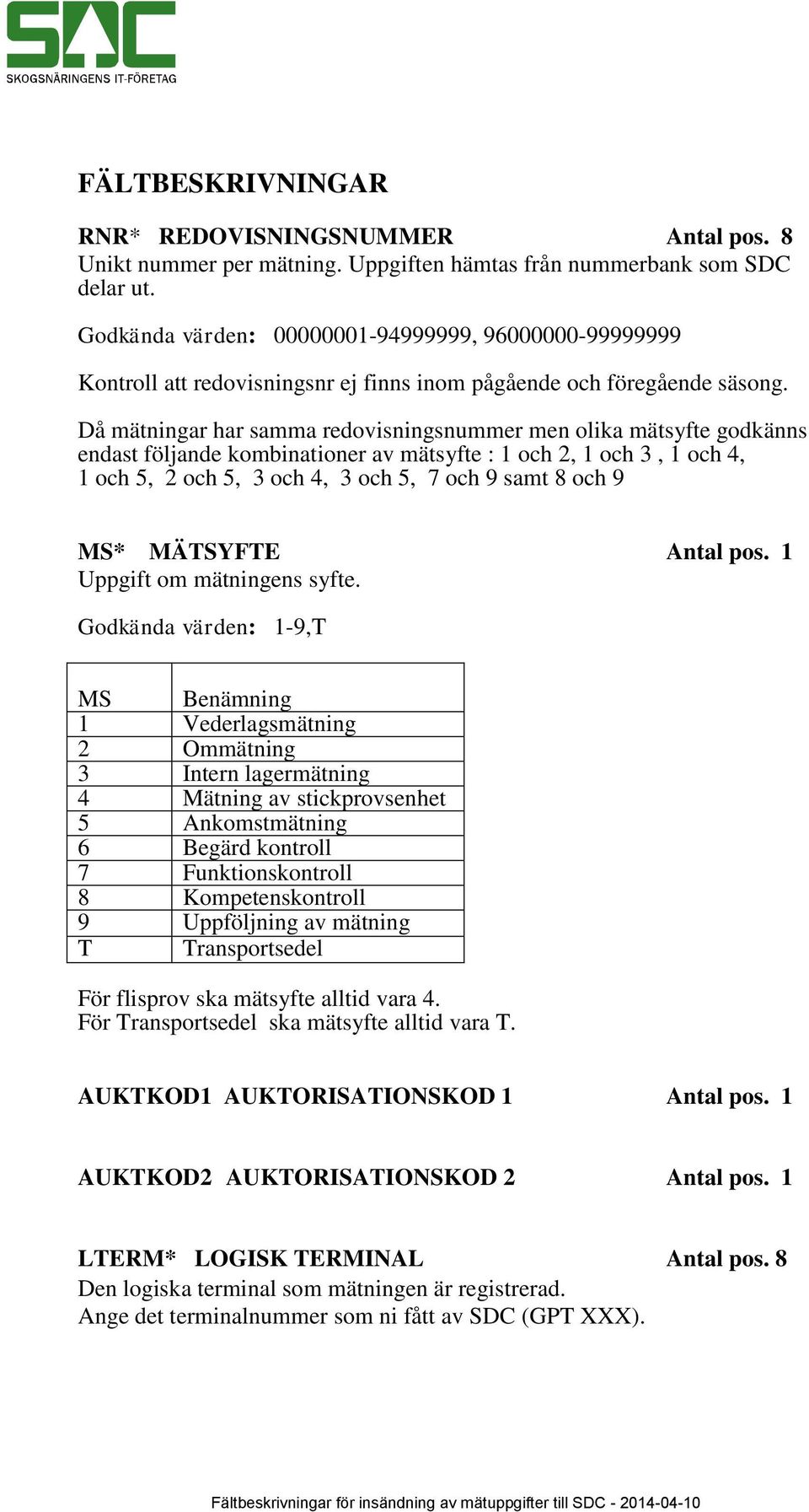 Då mätningar har samma redovisningsnummer men olika mätsyfte godkänns endast följande kombinationer av mätsyfte : 1 och 2, 1 och 3, 1 och 4, 1 och 5, 2 och 5, 3 och 4, 3 och 5, 7 och 9 samt 8 och 9