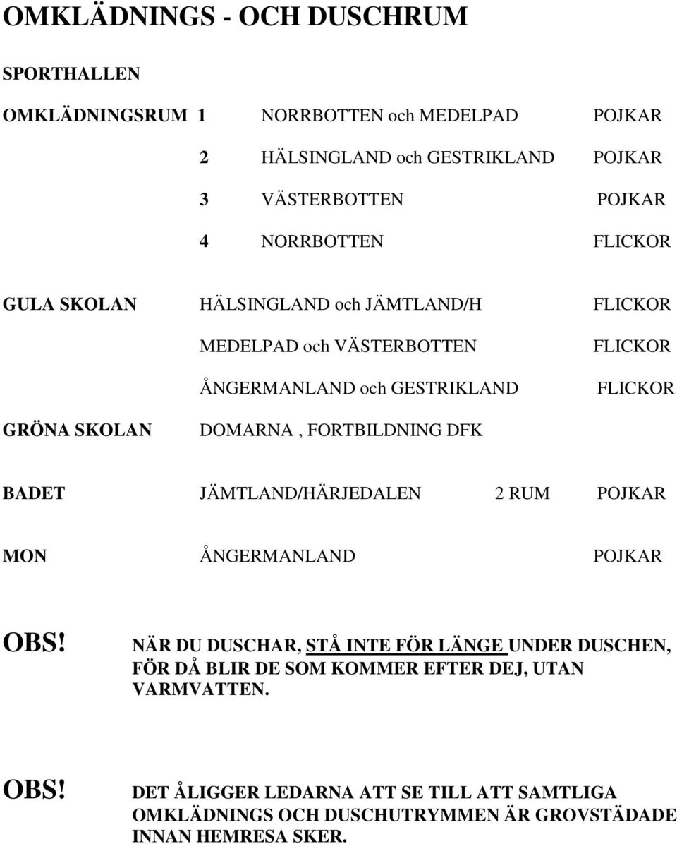 DOMARNA, FORTBILDNING DFK BADET JÄMTLAND/HÄRJEDALEN 2 RUM POJKAR MON ÅNGERMANLAND POJKAR OBS!