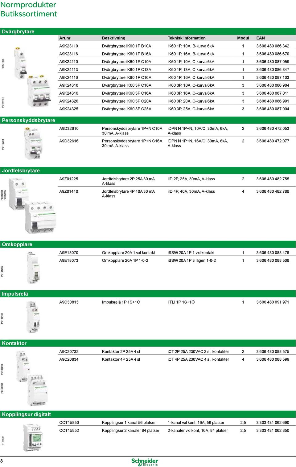 086 670 A9K24110 Dvärgbrytare ik60 1P C10A ik60 1P, 10A, C-kurva 6kA 1 3 606 480 087 059 A9K24113 Dvärgbrytare ik60 1P C13A ik60 1P, 13A, C-kurva 6kA 1 3 606 480 086 847 A9K24116 Dvärgbrytare ik60 1P