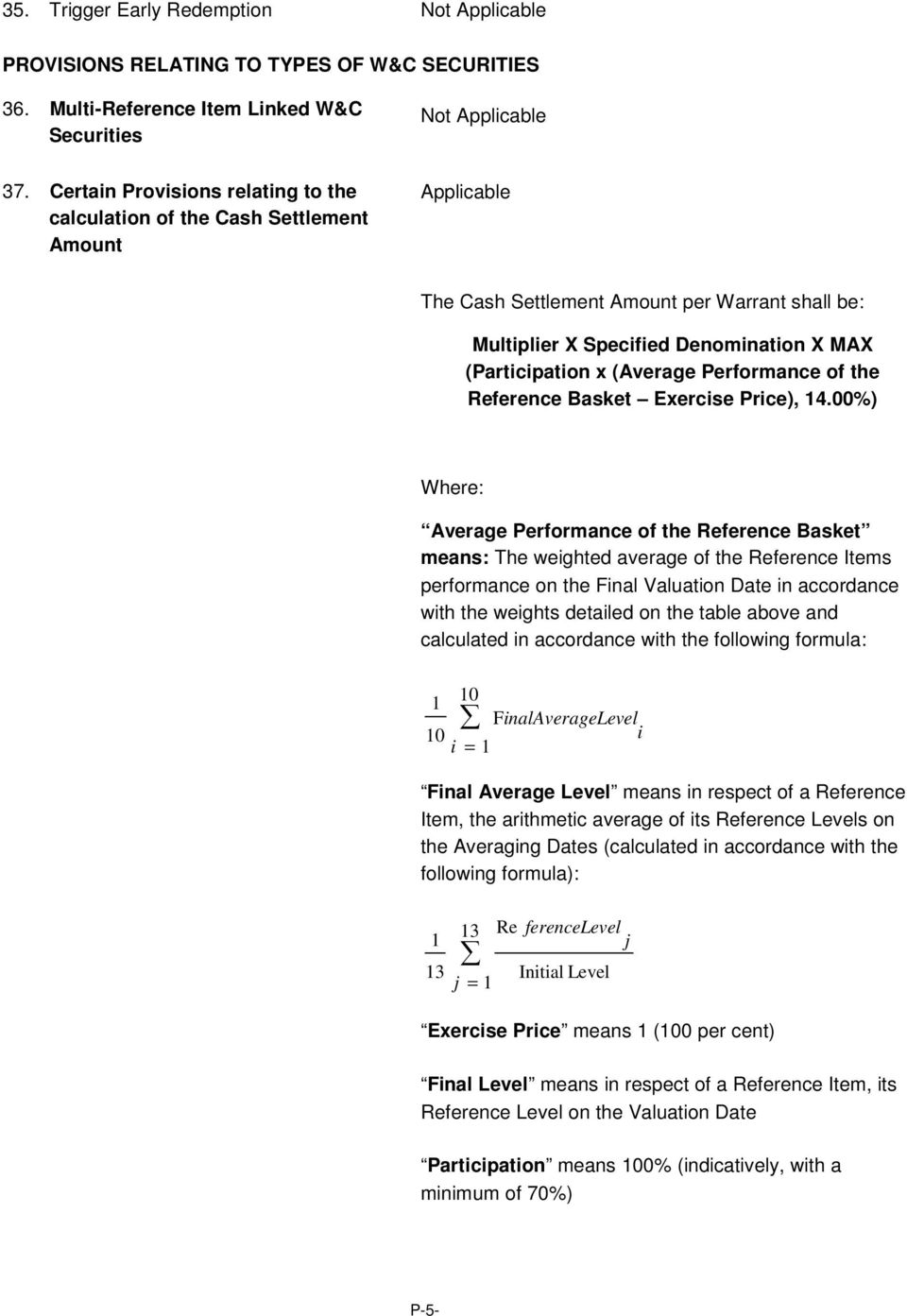 (Average Performance of the Reference Basket Exercise Price), 14.