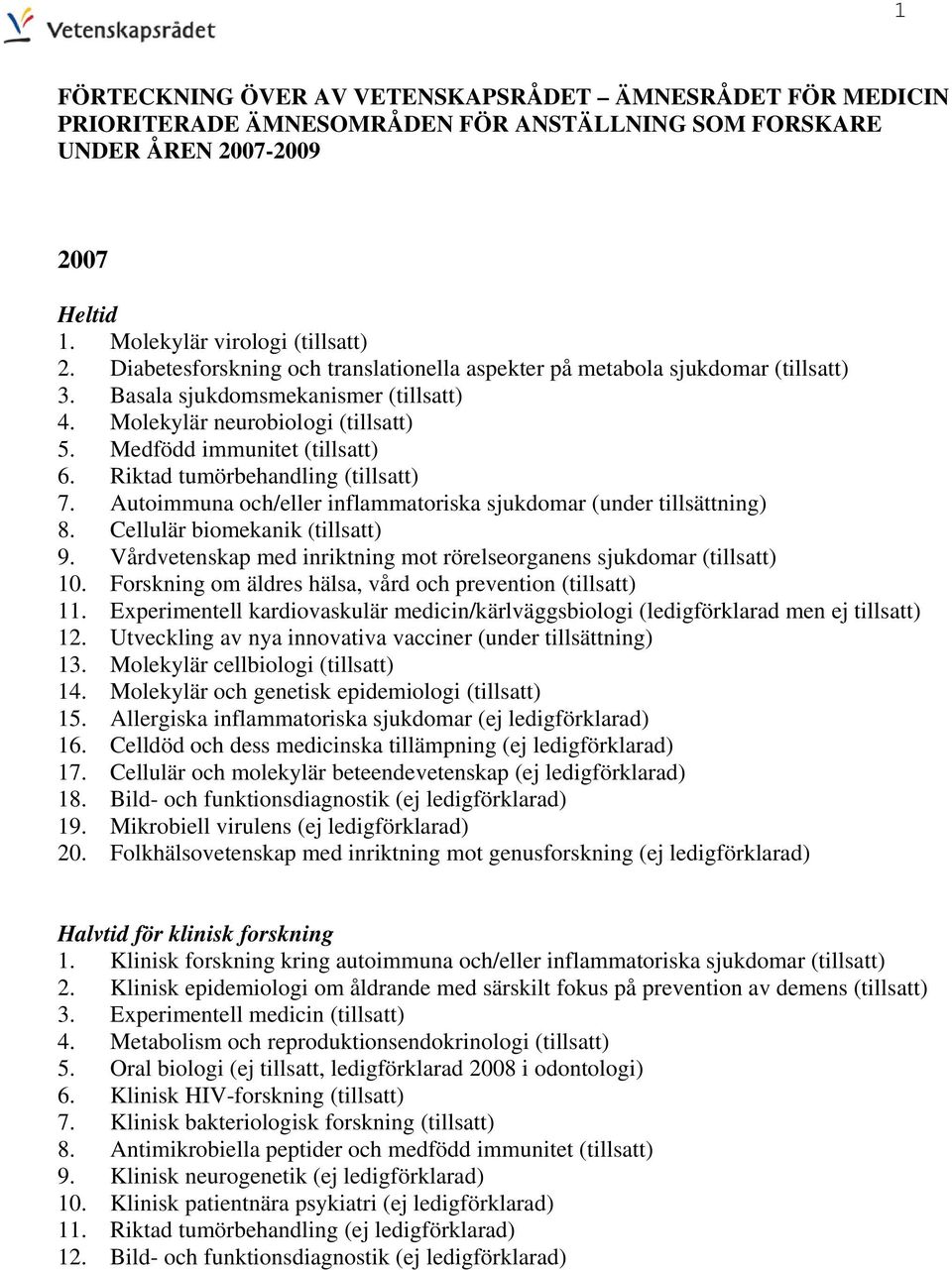 Riktad tumörbehandling (tillsatt) 7. Autoimmuna och/eller inflammatoriska sjukdomar (under tillsättning) 8. Cellulär biomekanik (tillsatt) 9.