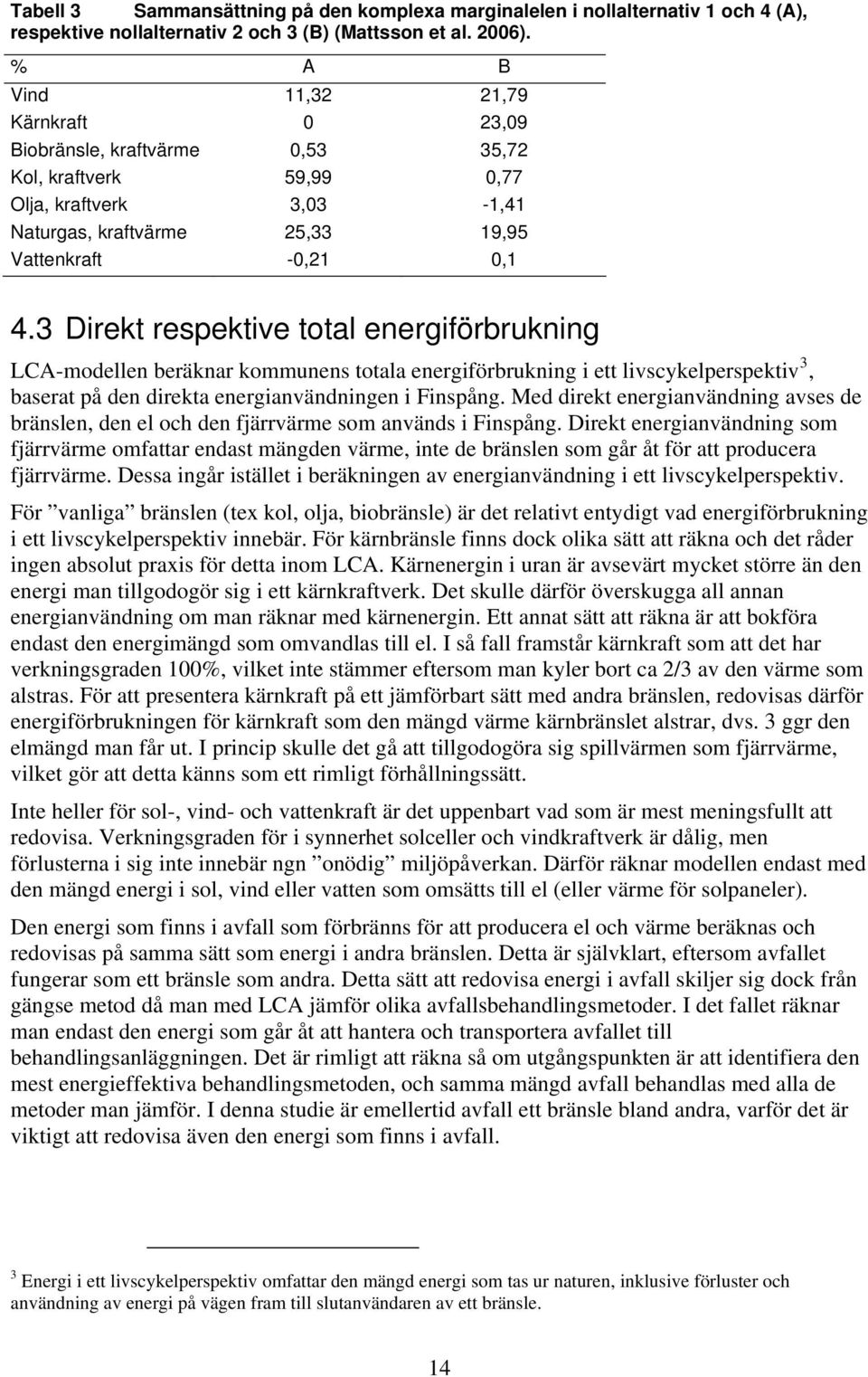 3 Direkt respektive total energiförbrukning LCA-modellen beräknar kommunens totala energiförbrukning i ett livscykelperspektiv 3, baserat på den direkta energianvändningen i Finspång.