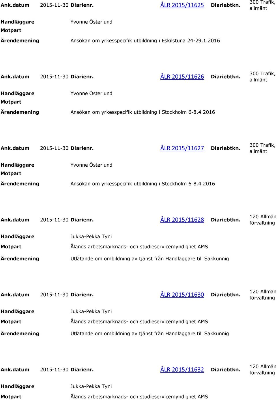 Jukka-Pekka Tyni Ålands arbetsmarknads- och studieservicemyndighet AMS Utlåtande om ombildning av tjänst från till Sakkunnig Ank.datum 2015-11-30 Diarienr. ÅLR 2015/11630 Diariebtkn.