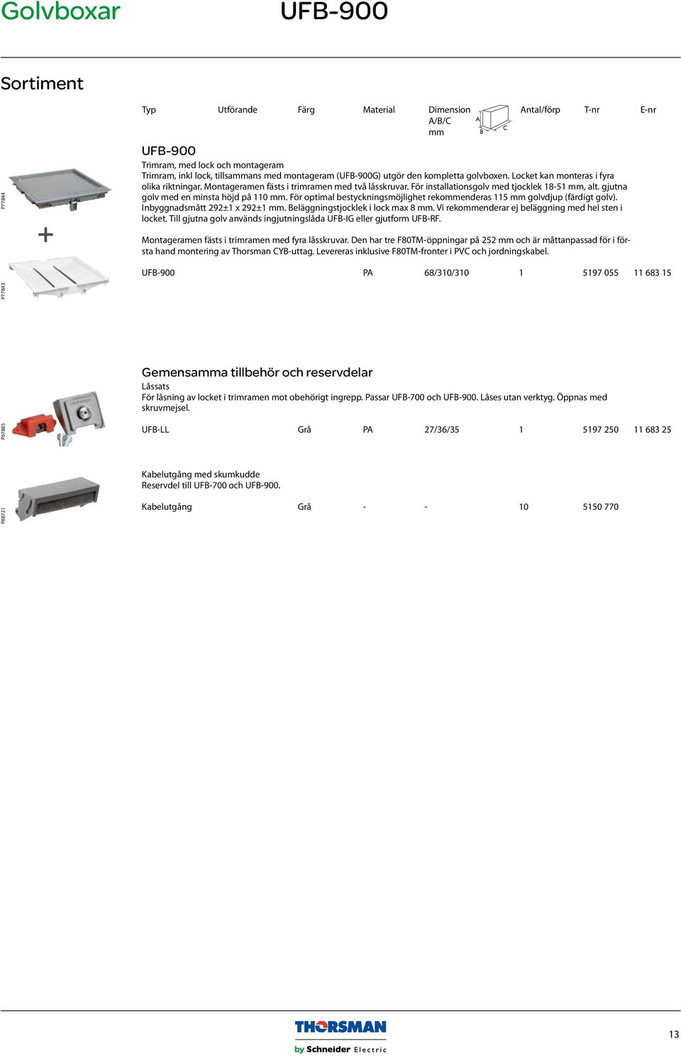 gjutna golv med en minsta höjd på 110 mm. För optimal bestyckningsmöjlighet rekommenderas 115 mm golvdjup (färdigt golv). Inbyggnadsmått 292±1 x 292±1 mm. Beläggningstjocklek i lock max 8 mm.