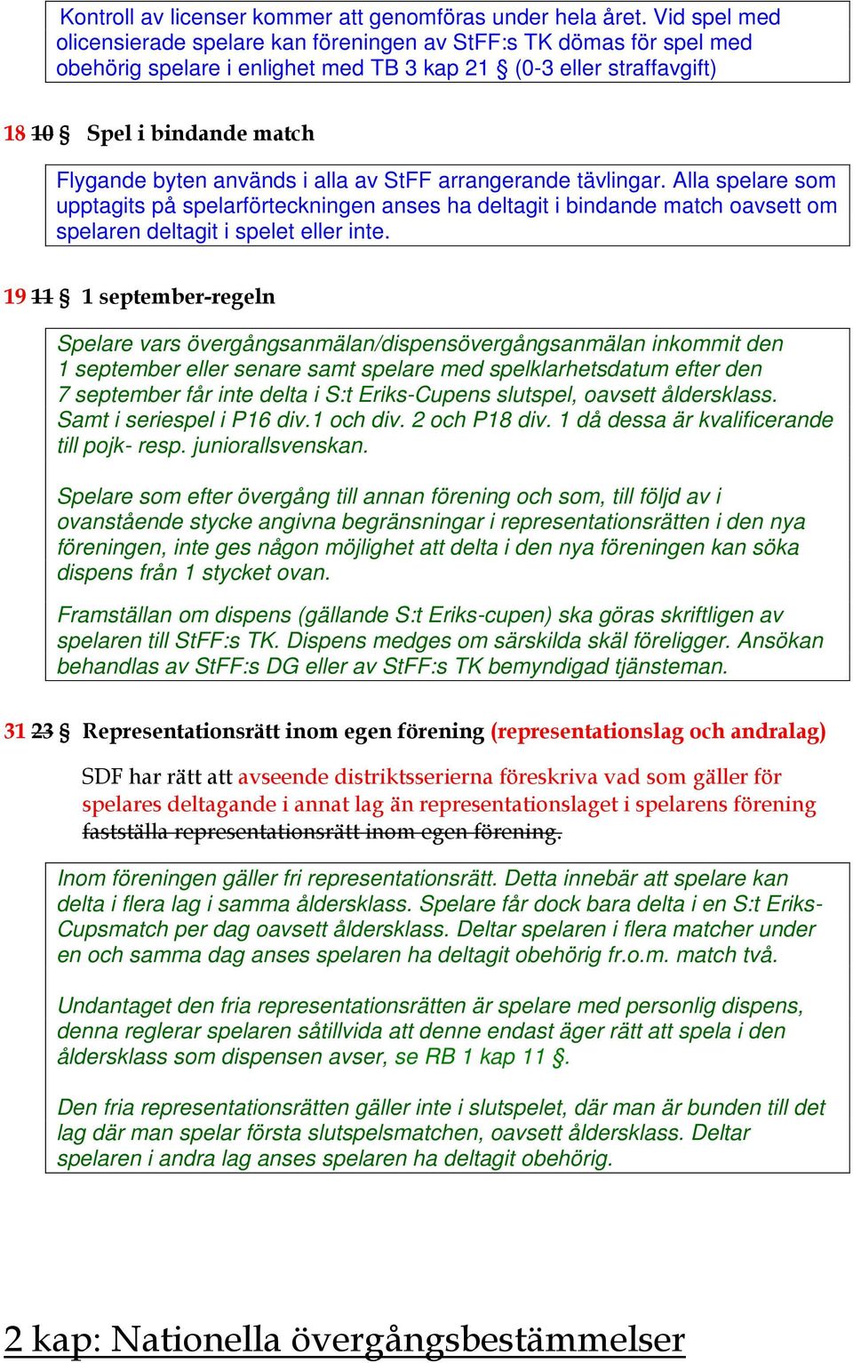 används i alla av StFF arrangerande tävlingar. Alla spelare som upptagits på spelarförteckningen anses ha deltagit i bindande match oavsett om spelaren deltagit i spelet eller inte.