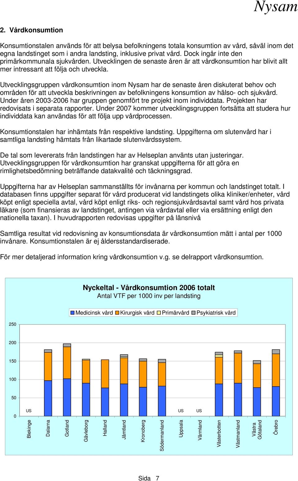 Utvecklingsgruppen vårdkonsumtion inom Nysam har de senaste åren diskuterat behov och områden för att utveckla beskrivningen av befolkningens konsumtion av hälso- och sjukvård.