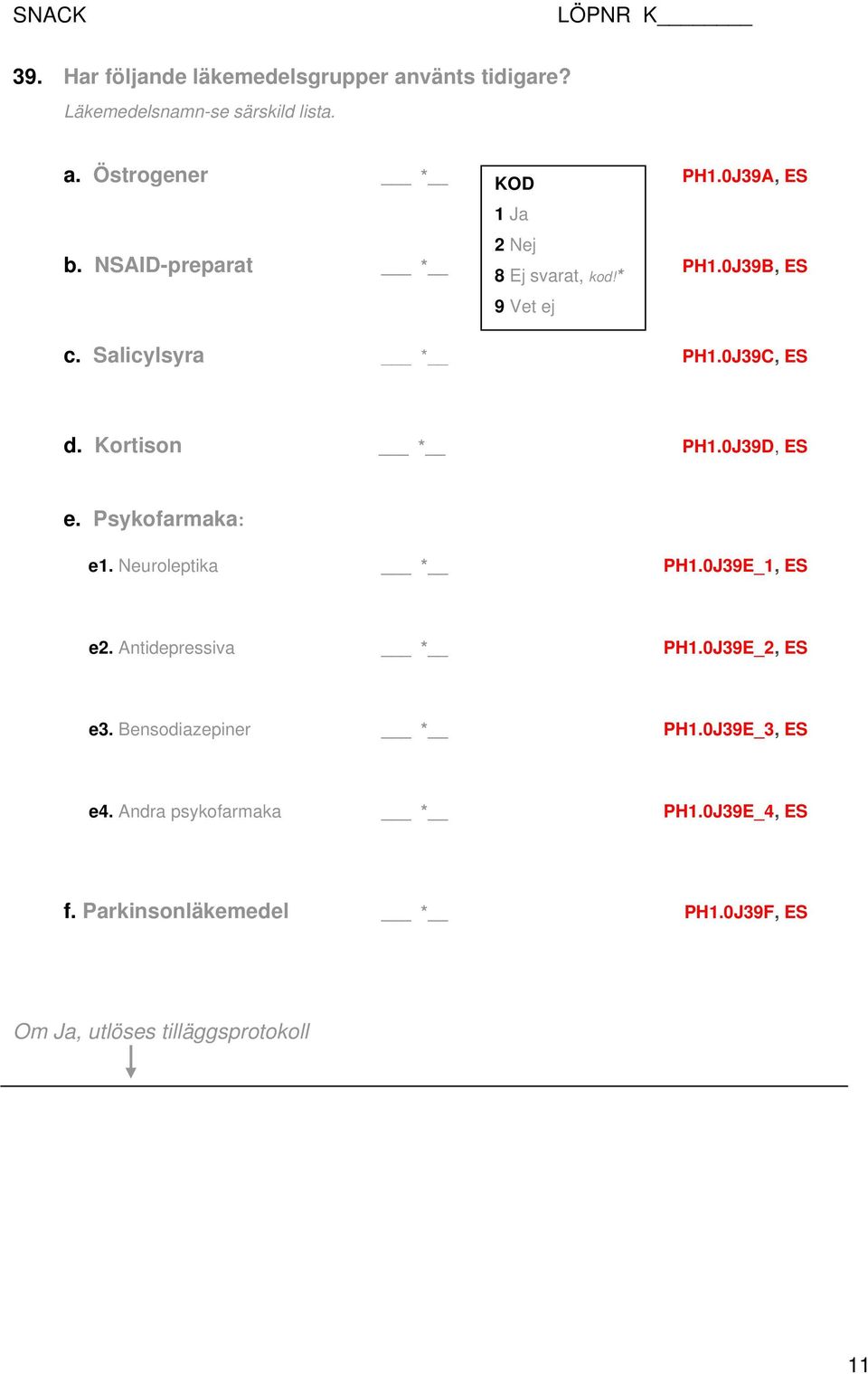 Kortison * PH1.0J39D, ES e. Psykofarmaka: e1. Neuroleptika * PH1.0J39E_1, ES e2. Antidepressiva * PH1.0J39E_2, ES e3.