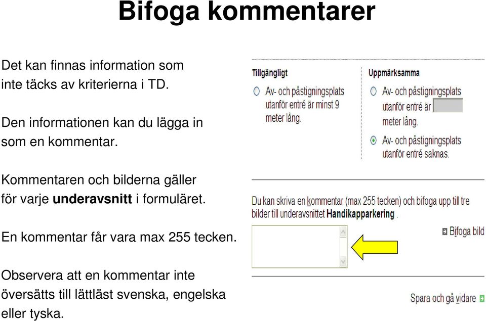 Kommentaren och bilderna gäller för varje underavsnitt i formuläret.