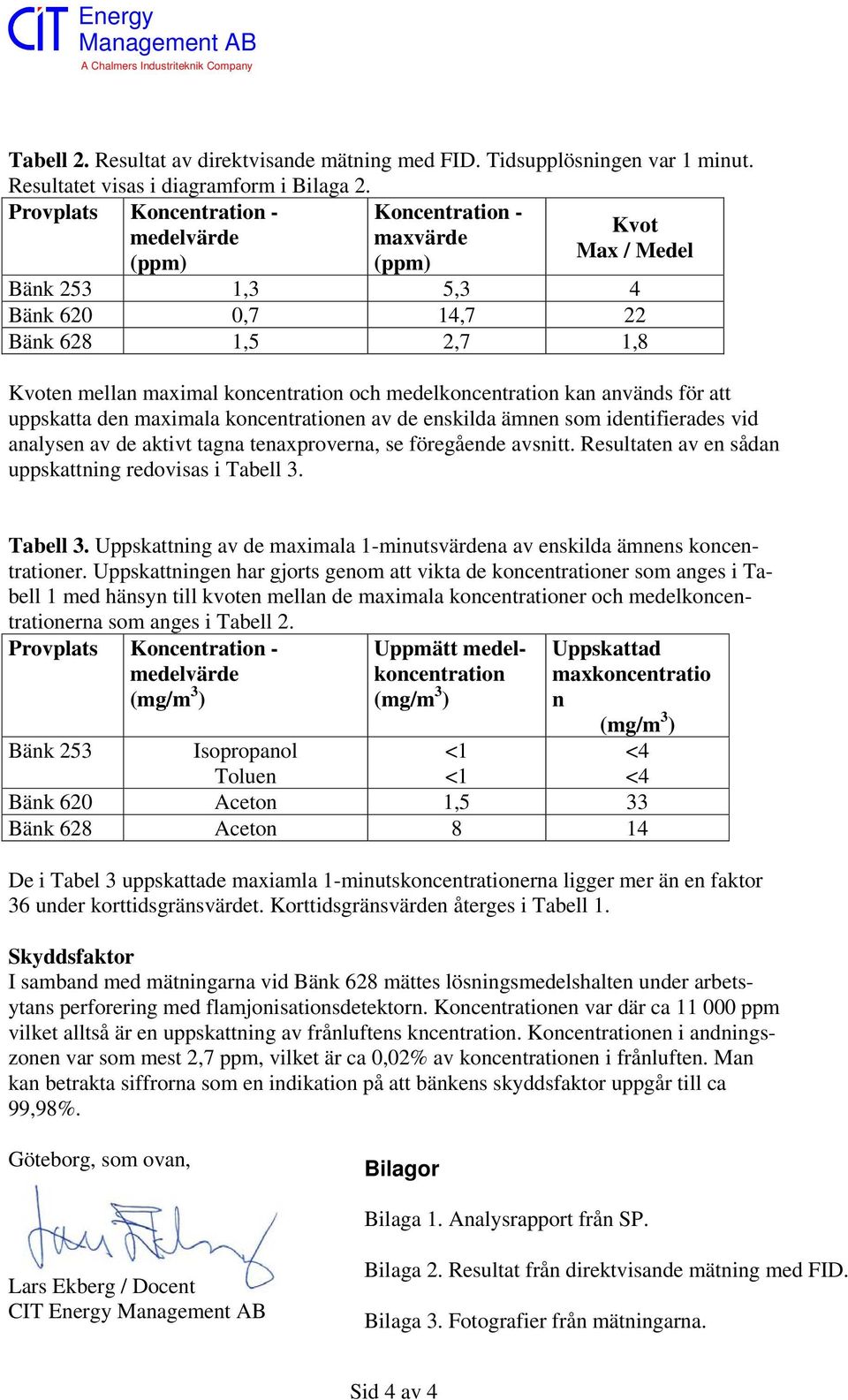 medelkoncentration kan används för att uppskatta den maximala koncentrationen av de enskilda ämnen som identifierades vid analysen av de aktivt tagna tenaxproverna, se föregående avsnitt.