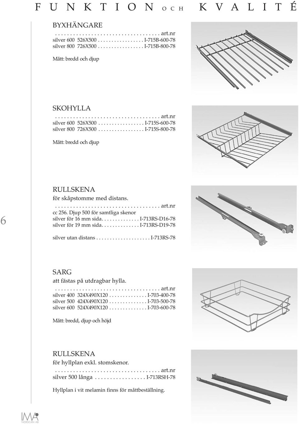 ............. I-713RS-D19-78 silver utan distans.................... I-713RS-78 SARG att fästas på utdragbar hylla. silver 400 324X490X120.............. I-703-400-78 silver 500 424X490X120.