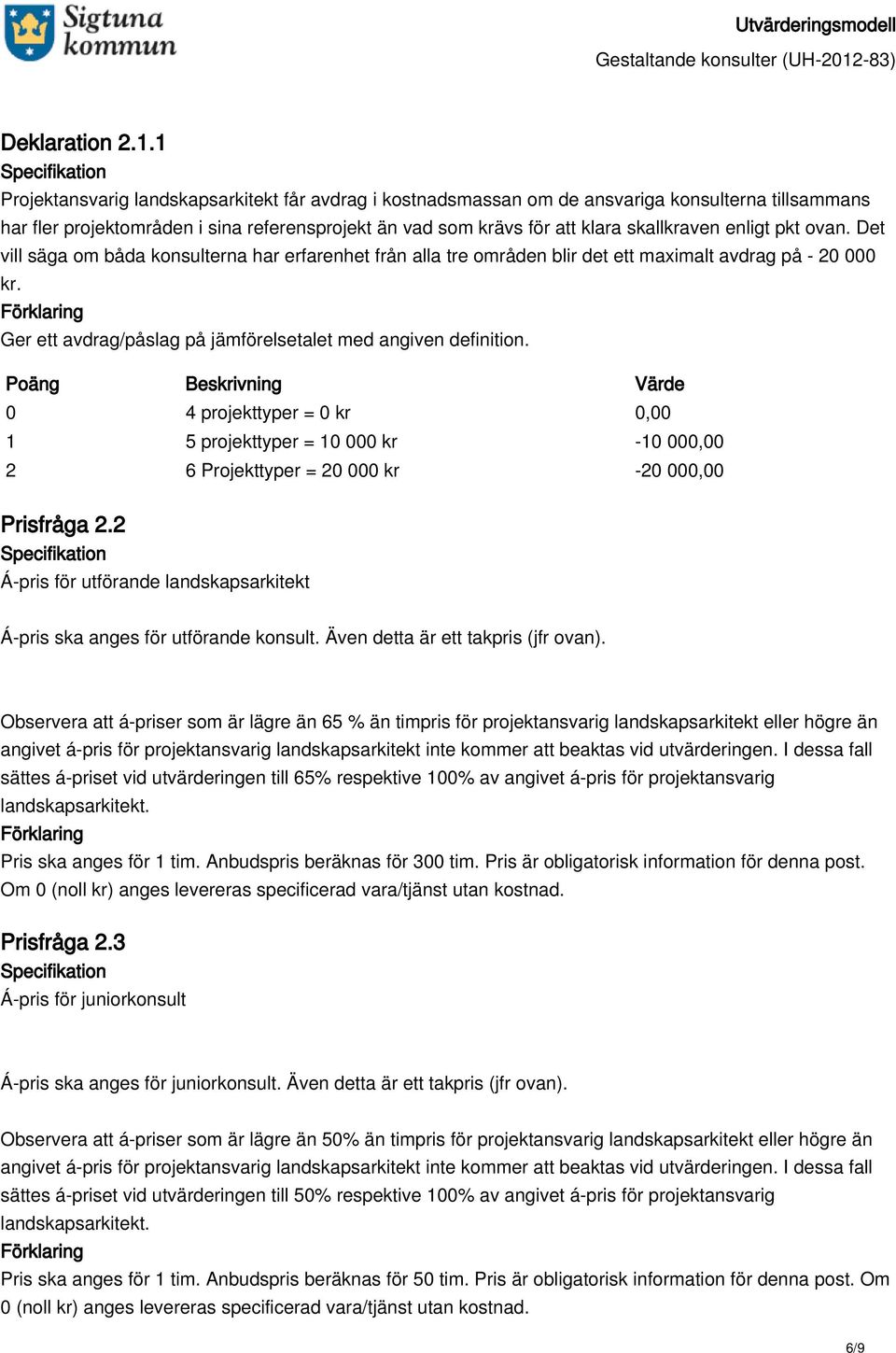 enligt pkt ovan. Det vill säga om båda konsulterna har erfarenhet från alla tre områden blir det ett maximalt avdrag på - 20 000 kr. Ger ett avdrag/påslag på jämförelsetalet med angiven definition.