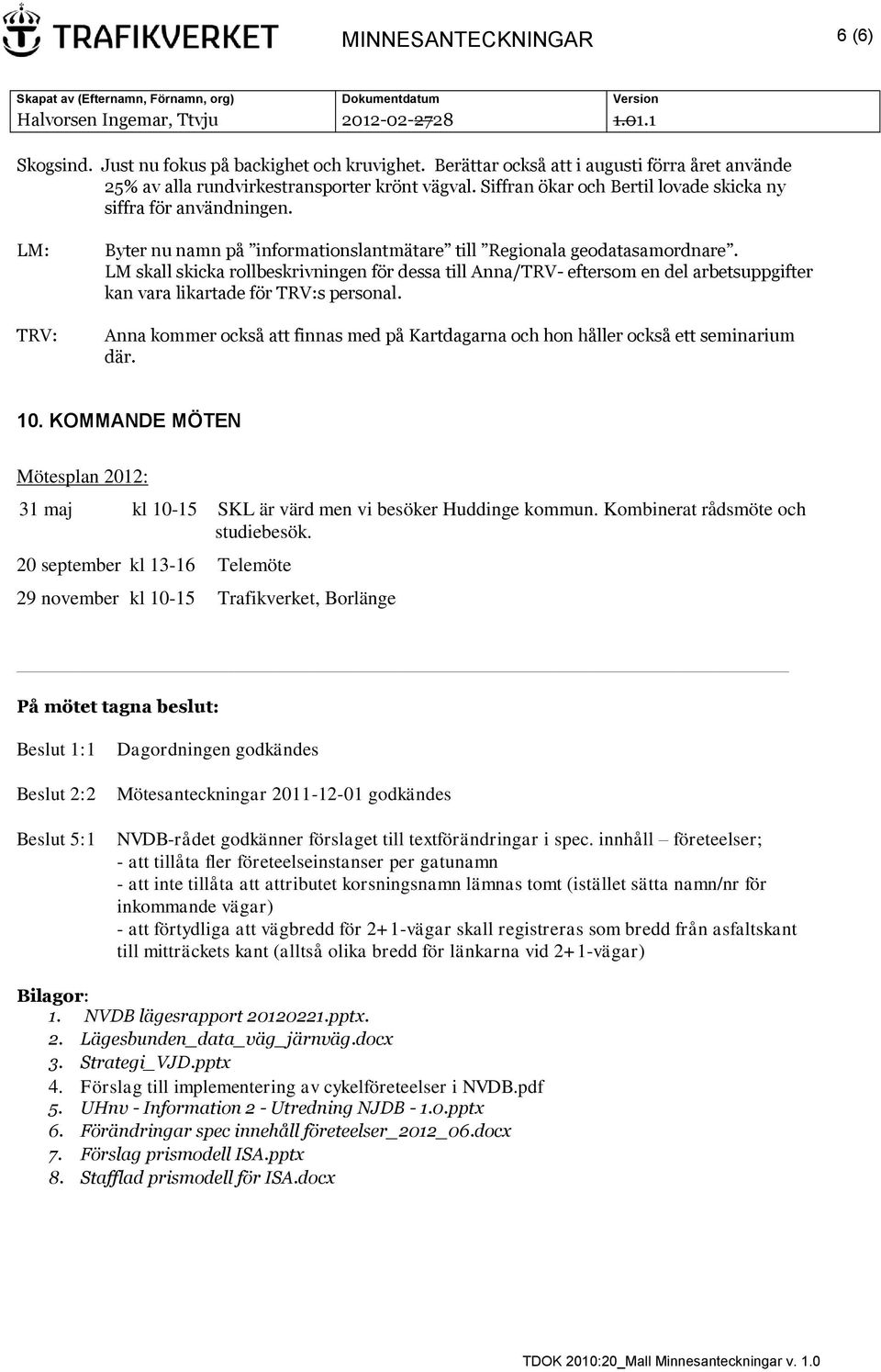 LM skall skicka rollbeskrivningen för dessa till Anna/TRV- eftersom en del arbetsuppgifter kan vara likartade för TRV:s personal.