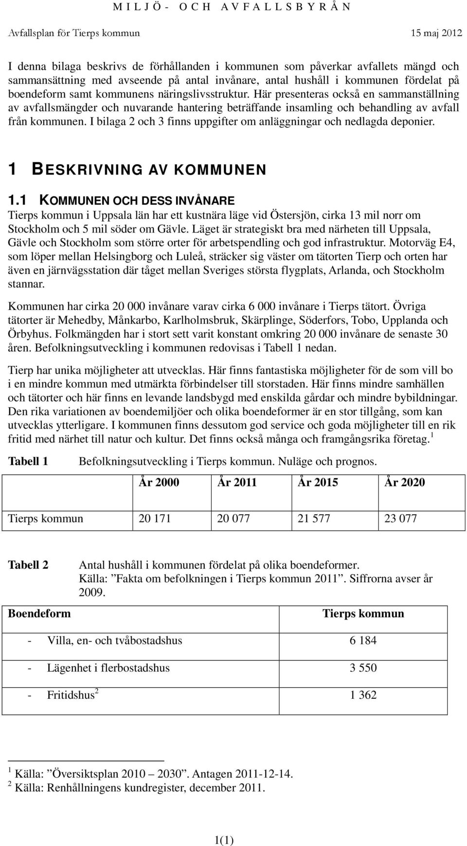 I bilaga 2 och 3 finns uppgifter om anläggningar och nedlagda deponier. 1 BESKRIVNING AV KOMMUNEN 1.