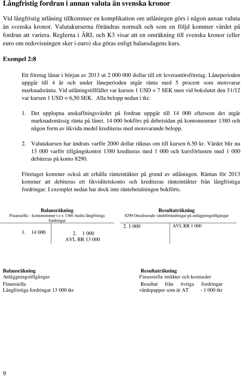 Reglerna i ÅRL och K3 visar att en omräkning till svenska kronor (eller euro om redovisningen sker i euro) ska göras enligt balansdagens kurs.