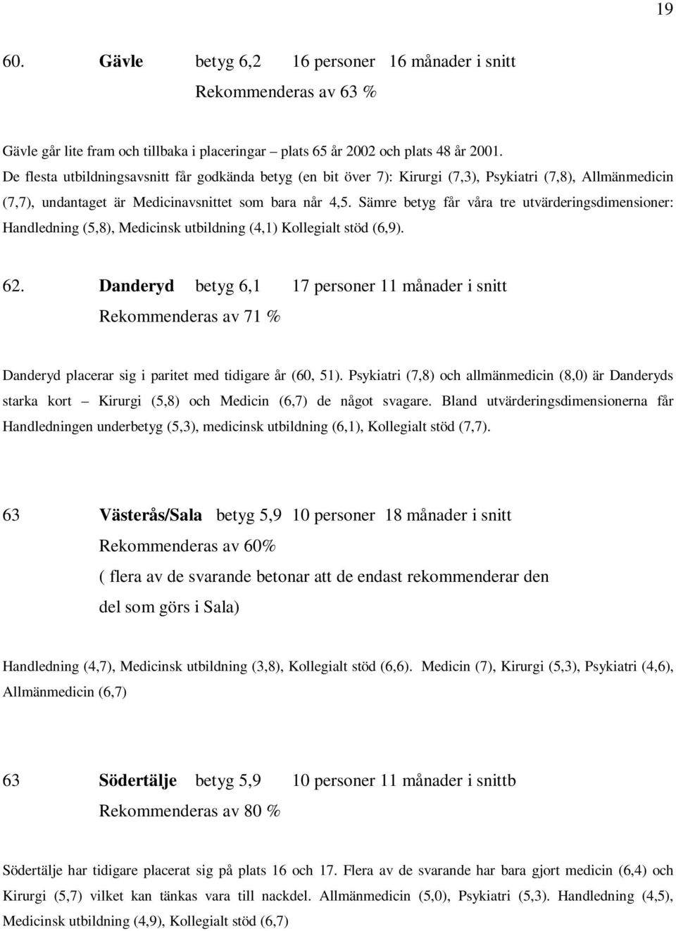 Sämre betyg får våra tre utvärderingsdimensioner: Handledning (5,8), Medicinsk utbildning (4,1) Kollegialt stöd (6,9). 62.