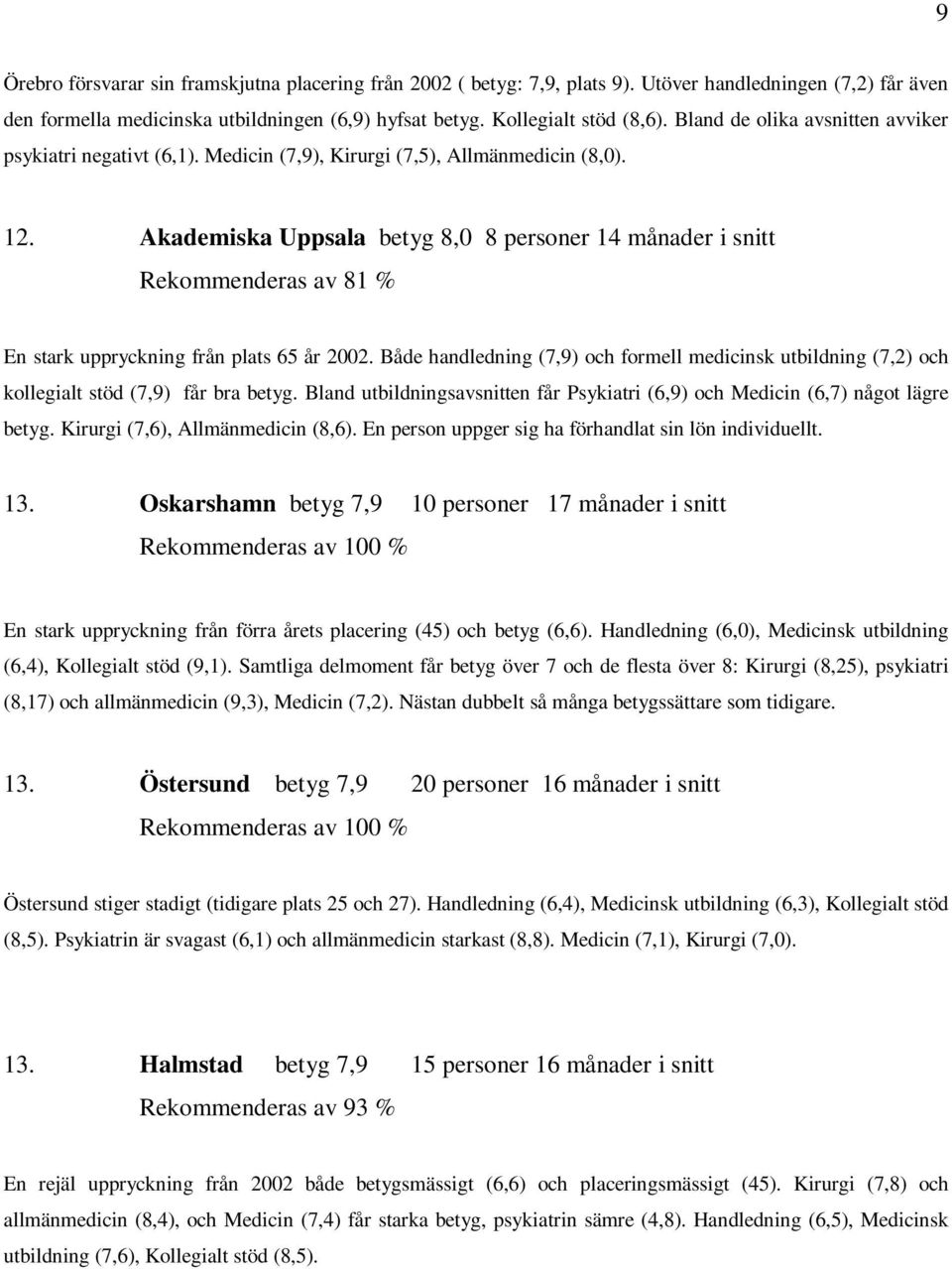 Akademiska Uppsala betyg 8,0 8 personer 14 månader i snitt Rekommenderas av 81 % En stark uppryckning från plats 65 år 2002.