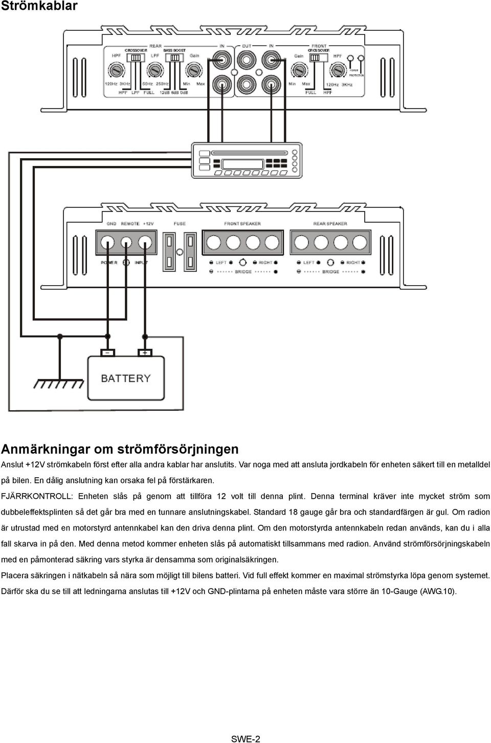 Denna terminal kräver inte mycket ström som dubbeleffektsplinten så det går bra med en tunnare anslutningskabel. Standard 18 gauge går bra och standardfärgen är gul.