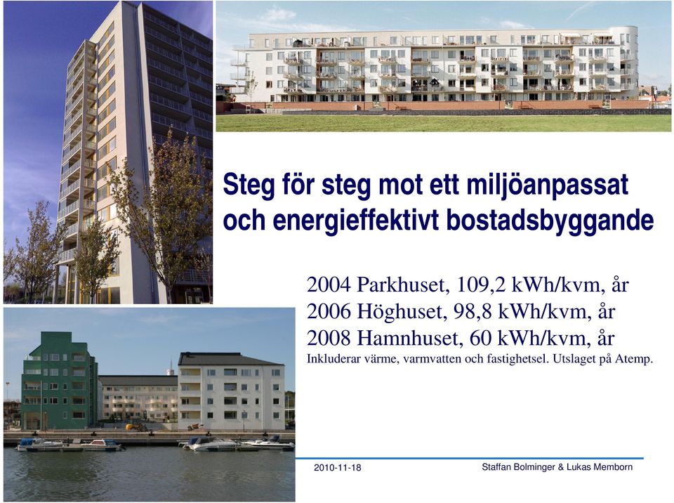 Höghuset, 98,8 kwh/kvm, år 2008 Hamnhuset, 60 kwh/kvm, år