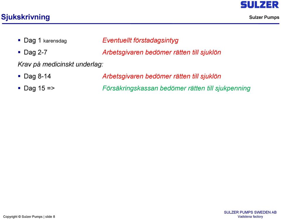 underlag: Dag 8-14 Arbetsgivaren bedömer rätten till sjuklön Dag