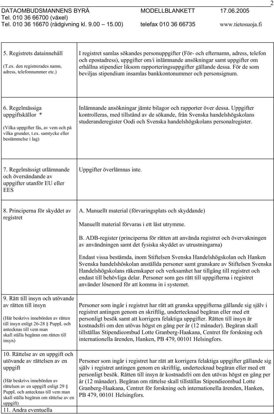 ) I registret samlas sökandes personuppgifter (För- och efternamn, adress, telefon och epostadress), uppgifter om/i inlämnande ansökningar samt uppgifter om erhållna stipendier liksom