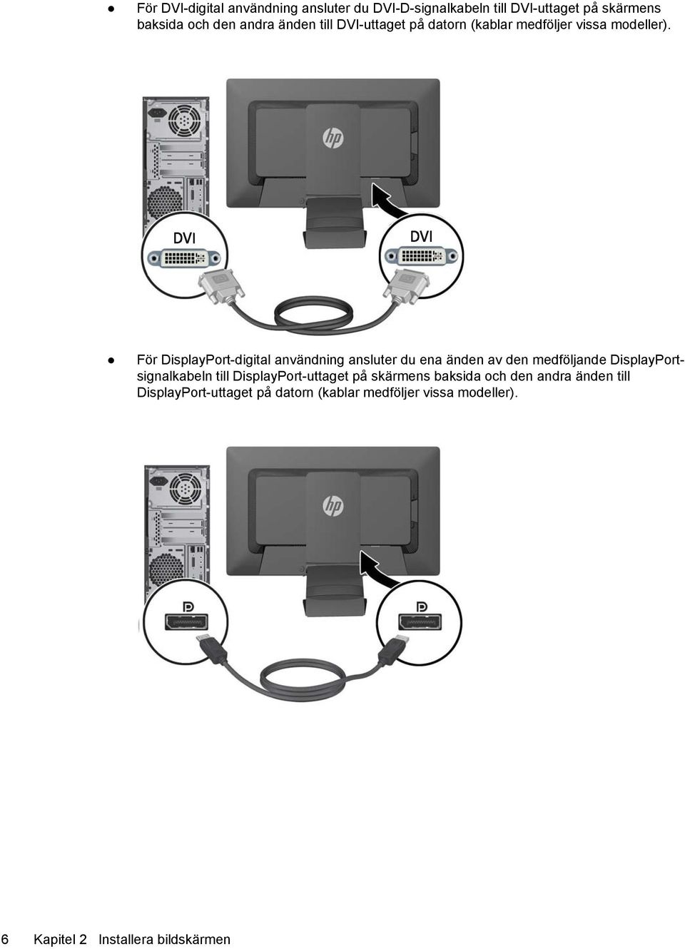 För DisplayPort-digital användning ansluter du ena änden av den medföljande DisplayPortsignalkabeln till