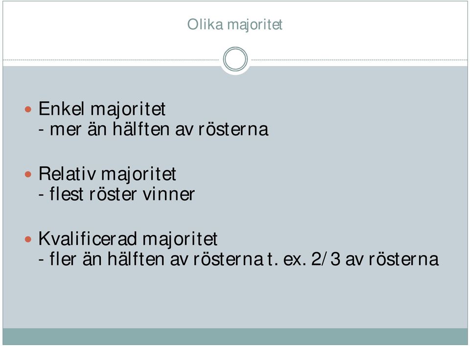 flest röster vinner Kvalificerad majoritet