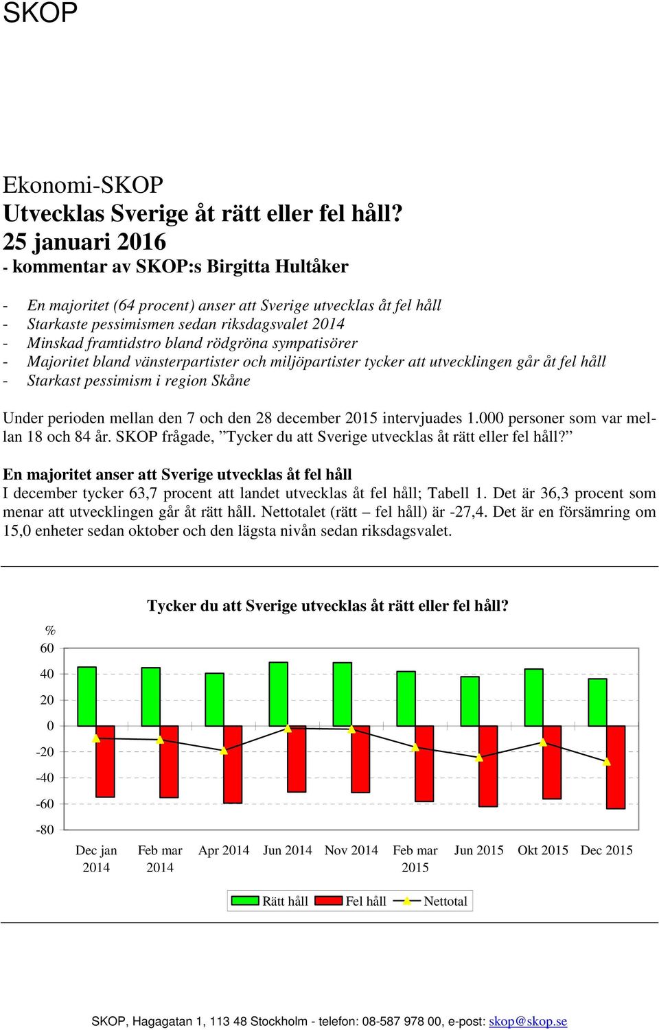 sympatisörer - Majoritet bland vänsterpartister och miljöpartister tycker att utvecklingen går åt fel håll - Starkast pessimism i region Skåne Under perioden mellan den 7 och den 28 december
