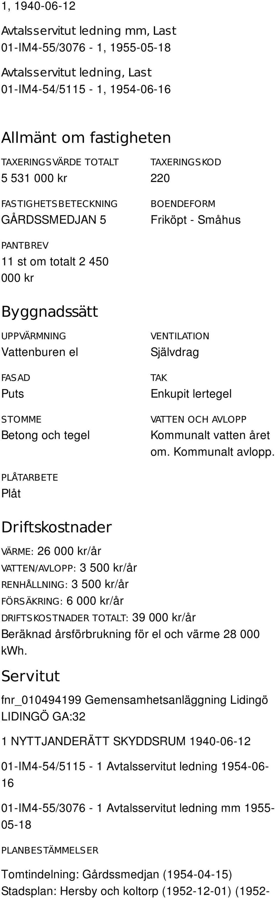 VENTILATION Självdrag TAK Enkupit lertegel VATTEN OCH AVLOPP Kommunalt vatten året om. Kommunalt avlopp.