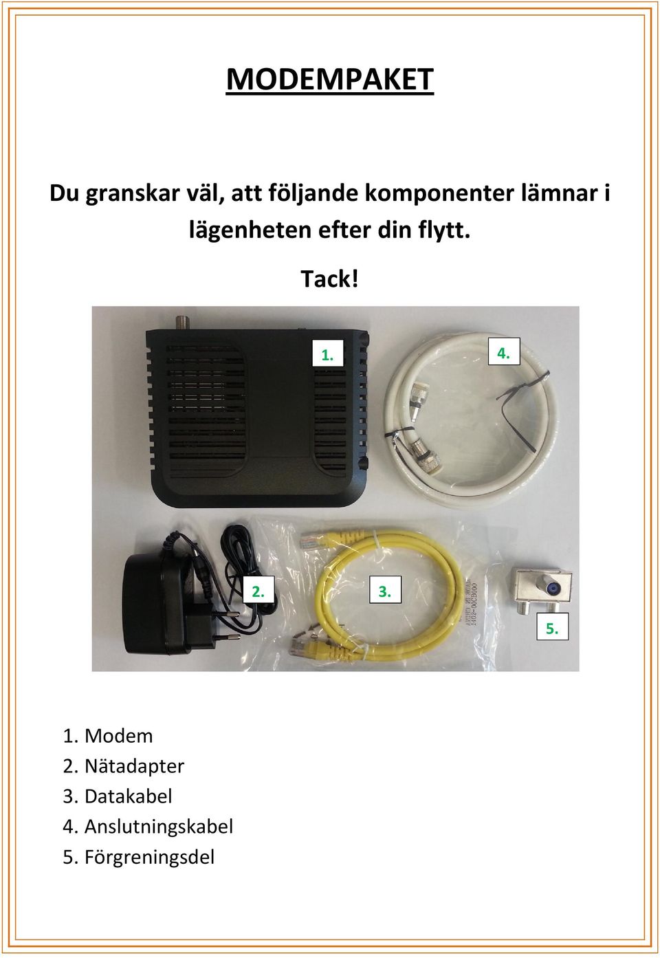 flytt. Tack! 1. 4. 2. 3. 5. 1. Modem 2.