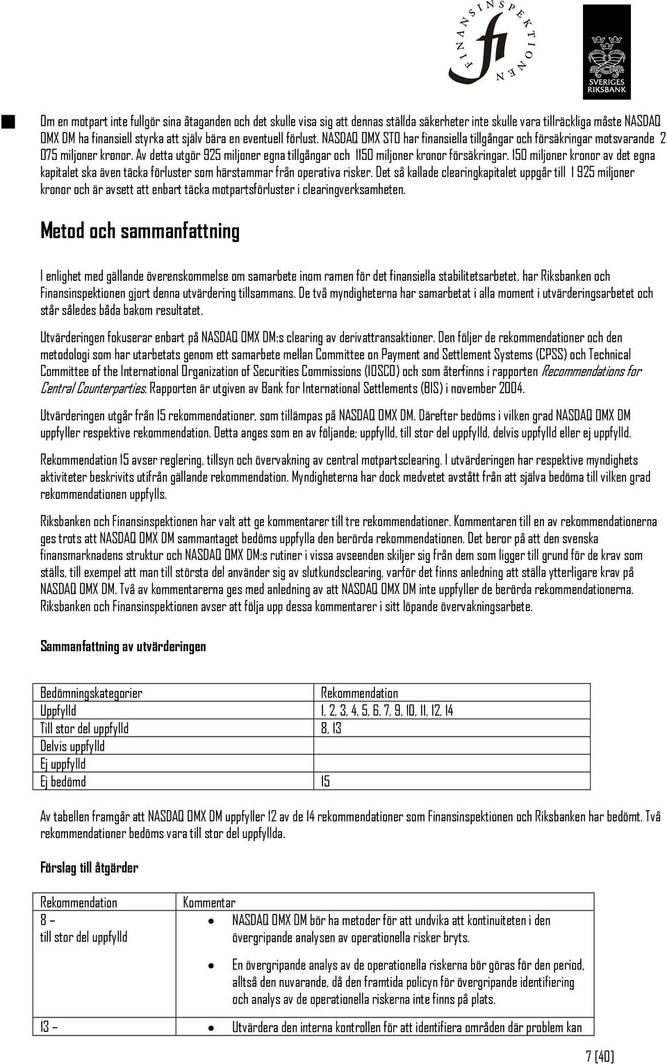 150 miljoner kronor av det egna kapitalet ska även täcka förluster som härstammar från operativa risker.