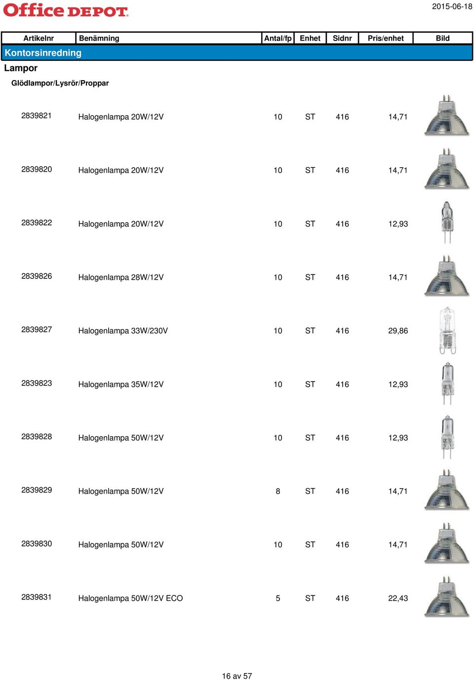 Halogenlampa 33W/230V 46 29,86 2839823 Halogenlampa 3W/2V 46 2,93 2839828 Halogenlampa 0W/2V 46 2,93