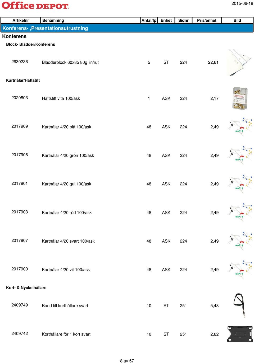 Kartnålar 4/20 svart 0/ask 48 ASK 224 2,49 207900 Kartnålar 4/20 vit 0/ask 48 ASK 224 2,49 Konferens-,Presentationsutrustning Konferens Block-